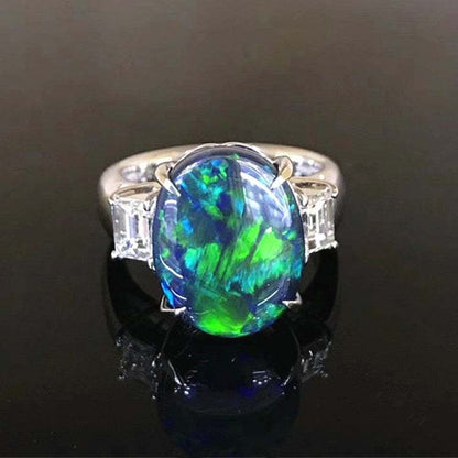 SGARIT Rare Precious Gems Ring Fine Jewelry for Investment Collection Auction House Platinum 5.63ct Black Opal Ring Women - The Sparkling Squirrels & Co. 
