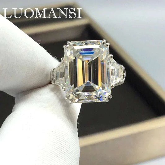 Close-up of the Celestial Flame of the Archmage ring featuring a radiant 10ct moissanite center stone in an 18K gold setting.