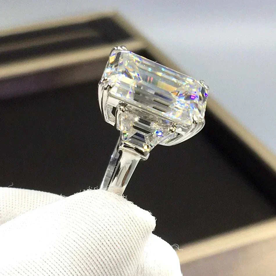 Close-up of the Celestial Flame of the Archmage ring featuring a large radiant-cut moissanite gem in an elegant white gold setting.