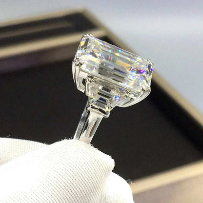 Close-up of the Celestial Flame of the Archmage ring featuring a large radiant-cut moissanite gem in an elegant white gold setting.