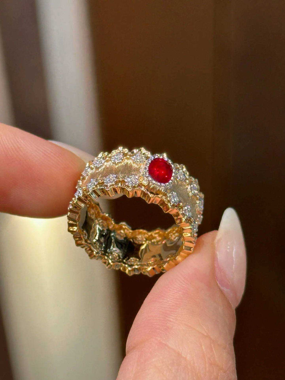YL25 Ruby Rings Natural about 0.54ct Red Ruby Gemstones Pure 18K Gold Jewelry For Women Diamonds Rings - The Sparkling Squirrels & Co. 