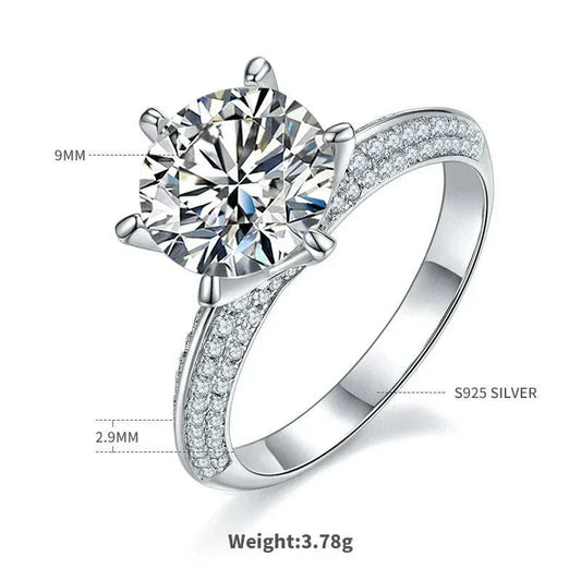 Deluxe engagement ring with 3 carat lab-grown diamond, 925 silver plated with 18K white gold band, certified and elegant design