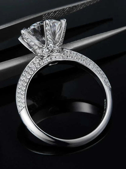 Deluxe engagement ring with 3 carat lab-grown diamond, certificate, 925 silver plated 18K white gold, the most beautiful gift fo - The Sparkling Squirrels & Co. 