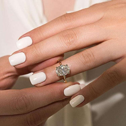 SGARIT Fine Jewelry 18K Gold 3.00 Carat Lab Diamond Ring CVD HPHT Oval Shape Halo Luxury Engagement Ring for Women - The Sparkling Squirrels & Co. 