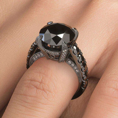 7.05 Carat Certified Natural Black Diamond Engagement Ring 14K Black Gold - The Sparkling Squirrels & Co. 