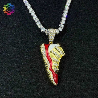 Diamond hair new personalized shoes pendant 925 silver moissanite inlaid with European and American trendy brands men's hip-hop - The Sparkling Squirrels & Co. 