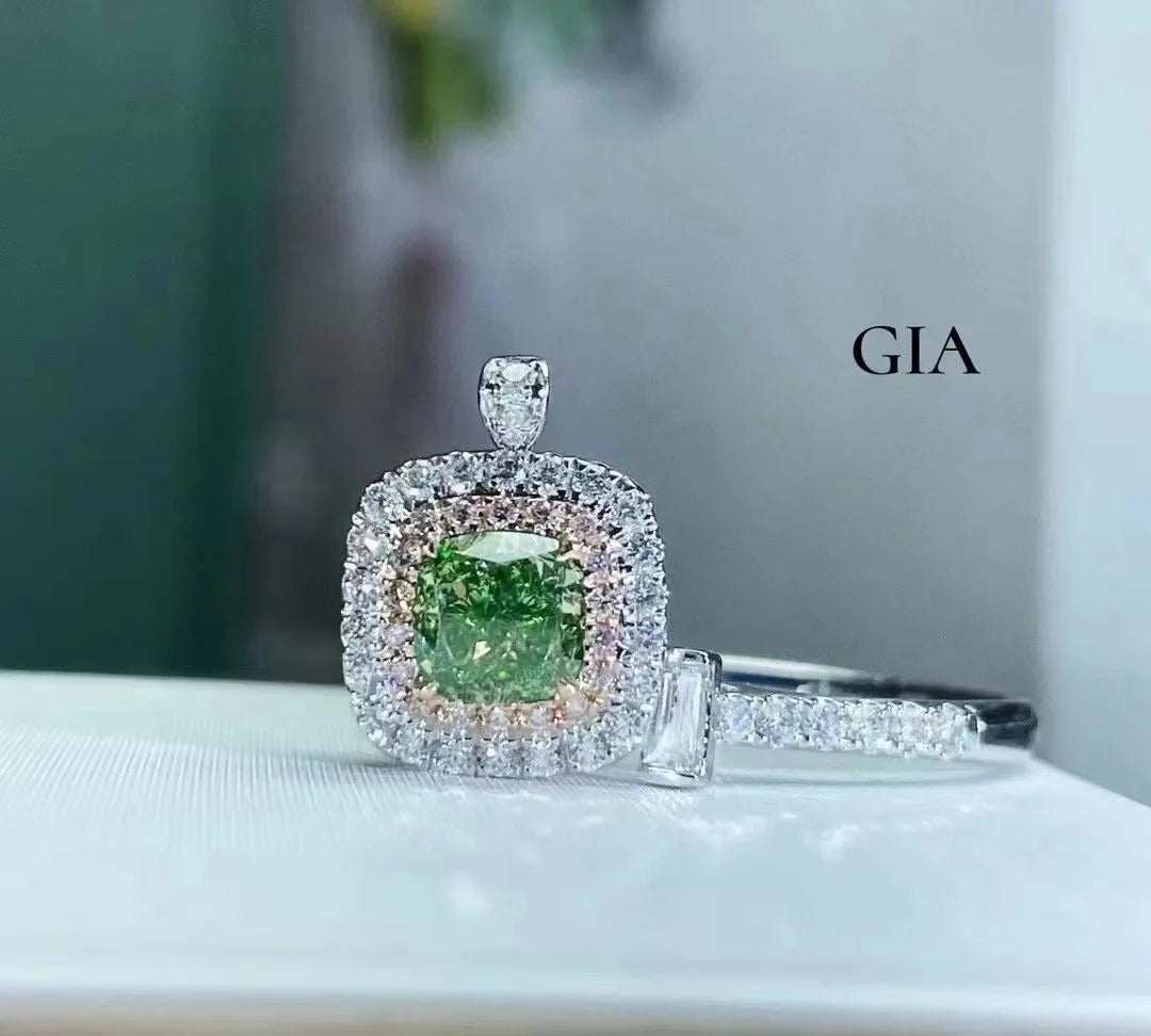 SGARIT Generous Jewelry 18k Gold GIA VS1 Cushion Cut 1.2ct Natural Fancy Brownish Greenish Yellow Diamond Ring - The Sparkling Squirrels & Co. 
