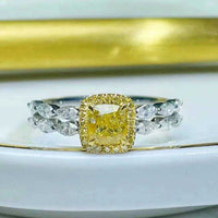 SGRIT Fine Jewelry 18k white gold ring with 1.008CT natural yellow cushion cut diamond and side white diamonds