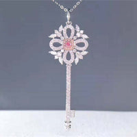 0.13ct Natural Pink Diamond 18k gold key-shaped women's necklace with intricate floral design