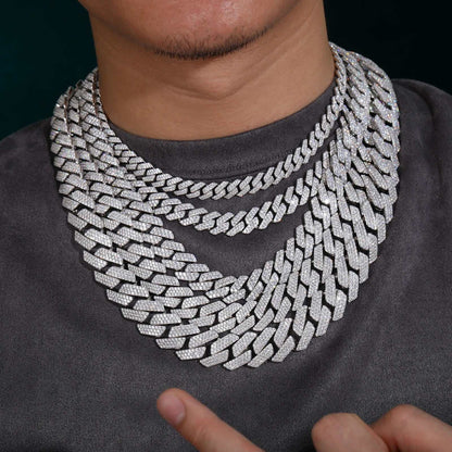 925 Sterling Silver VVS Moissanite Cuban Link Chain Iced Necklace on model