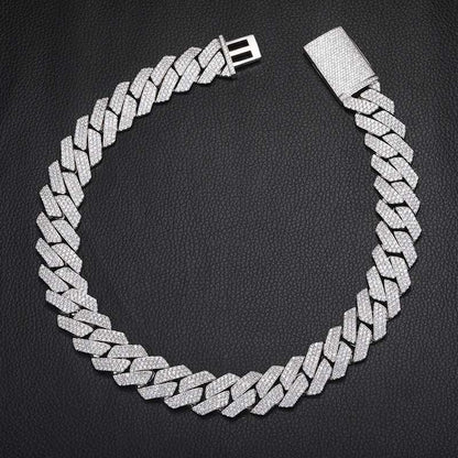 925 sterling silver Cuban link chain necklace with VVS moissanite stones, iced hip hop men's jewelry