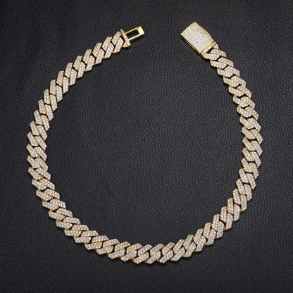 925 sterling silver Cuban link chain necklace with VVS moissanite stones, iced out hip hop men's jewelry