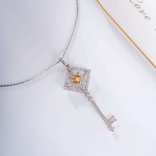 Custom key pendant necklace with bezel setting, 18k real gold, elegant Christmas jewelry for women