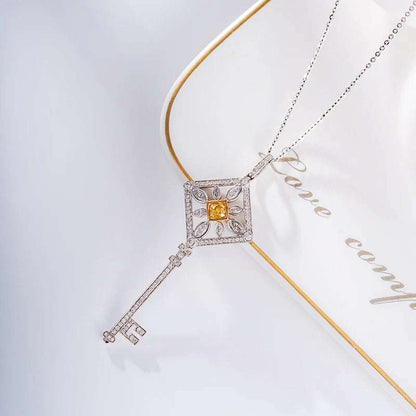 Custom Key Pendant 18K gold bezel setting Christmas jewelry for women on silver chain