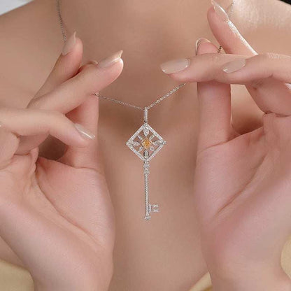Custom key pendant bezel setting necklace in 18k real gold for women Christmas jewelry