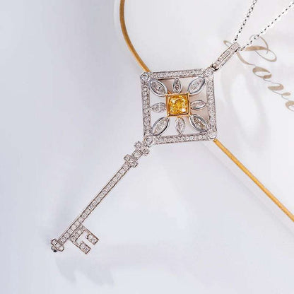 Elegant custom key pendant with bezel setting, 18K real gold, and diamond accents for women Christmas jewelry