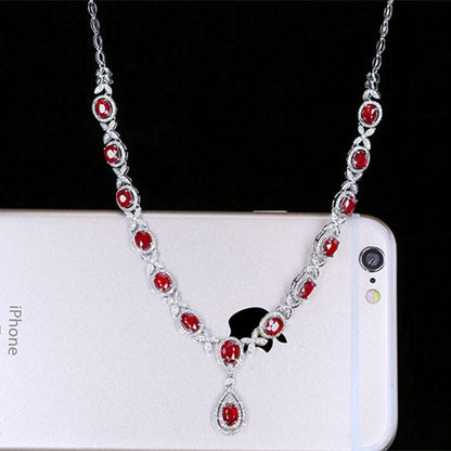 SGARIT Joyas De Boda 18k gold necklace with 7.5ct unheated genuine red ruby gemstones, luxury custom bridal jewelry.