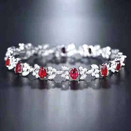 Red gemstone luxury diamond bracelet with 5.2ct natural ruby and sparkling diamonds for women weddings
