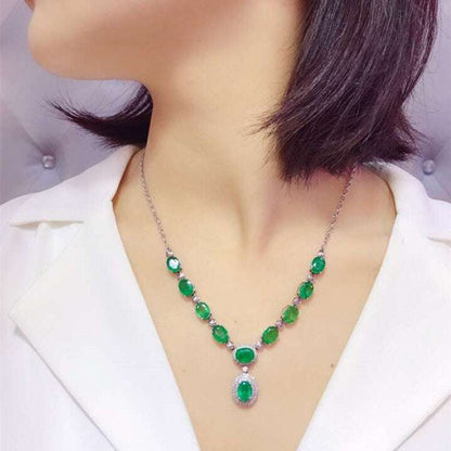 Saudi Arabia Luxury Jewelry 18k White Gold South Africa Real Diamond 15ct Natural Green Emerald Big Gemstone Pendant Necklace - The Sparkling Squirrels & Co. 