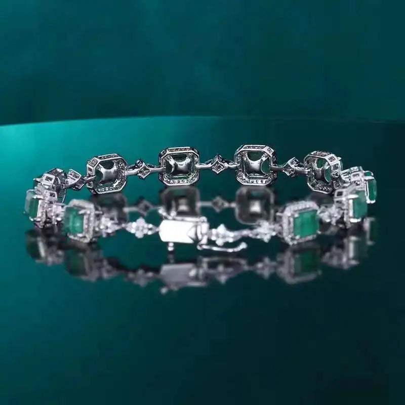 SGARIT Fine Jewelry 18K White Gold 6.9CT Natural Emerald Bracelet With Diamond GRC Certified Solid Gold Green Emerald Bracelet - The Sparkling Squirrels & Co. 