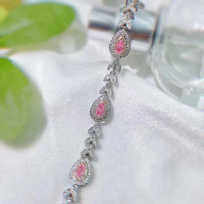 SGARIT Jewelry 18K Gold Bracelet Real Diamond 1CT VS Pear Cut Fancy Pink Natural Diamond White Gold Cute Chain Bracelet for Girl - The Sparkling Squirrels & Co. 