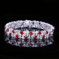 SGARIT Trendy Jewelry 18K white gold bangle bracelet with 7.7CT natural ruby and white sapphire stones