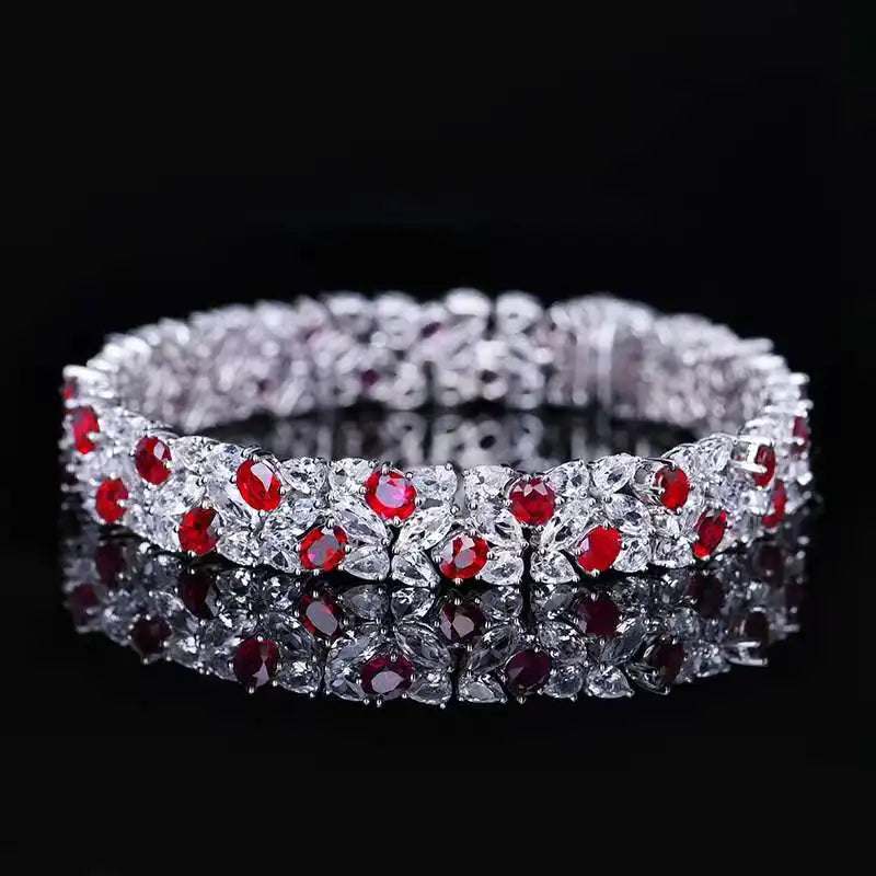 SGARIT Trendy Jewelry Gemstone Bracelet 18K White Gold 7.7CT Natural Ruby Bangle With White Sapphire Ruby Stone Bangle Bracelet - The Sparkling Squirrels & Co. 