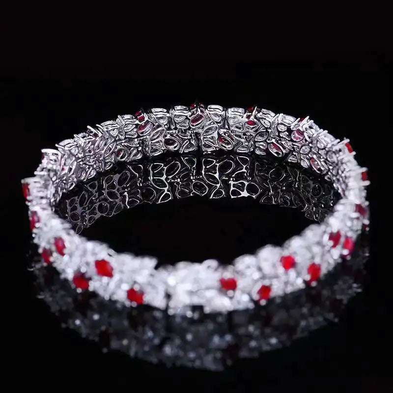 SGARIT Trendy Jewelry Gemstone Bracelet 18K White Gold 7.7CT Natural Ruby Bangle With White Sapphire Ruby Stone Bangle Bracelet - The Sparkling Squirrels & Co. 