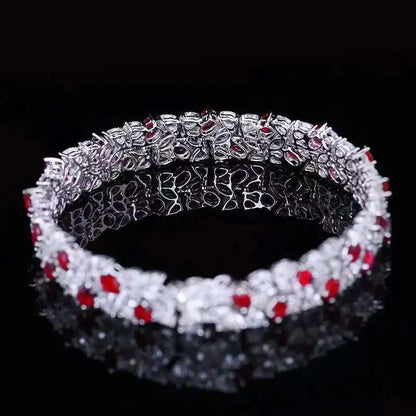 SGARIT Trendy Jewelry Gemstone Bracelet 18K White Gold 7.7CT Natural Ruby Bangle With White Sapphire Ruby Stone Bangle Bracelet - The Sparkling Squirrels & Co. 