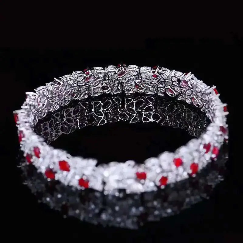 SGARIT Trendy Jewelry Gemstone Bracelet 18K White Gold 7.7CT Natural Ruby Bangle With White Sapphire Ruby Stone Bangle Bracelet - The Sparkling Squirrels & Co. 