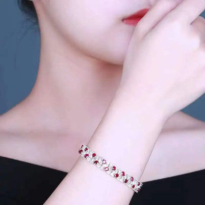 SGARIT Trendy Jewelry Gemstone Bracelet 18K White Gold 7.7CT Natural Ruby Bangle With White Sapphire Ruby Stone Bangle Bracelet - The Sparkling Squirrels & Co. 