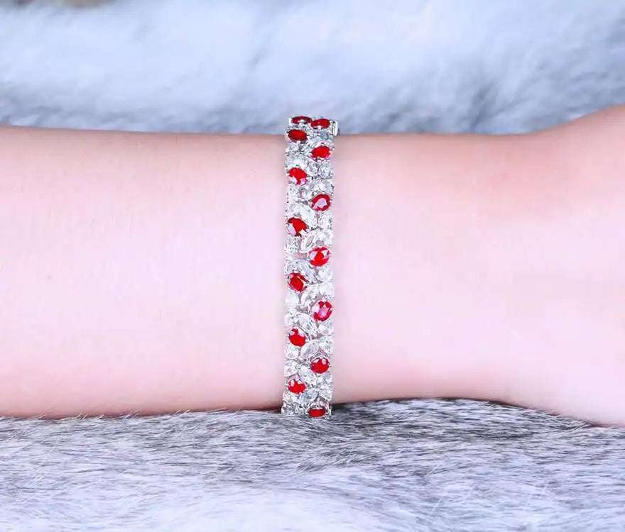 SGARIT Trendy Jewelry Gemstone Bracelet 18K White Gold 7.7CT Natural Ruby Bangle With White Sapphire Ruby Stone Bangle Bracelet - The Sparkling Squirrels & Co. 
