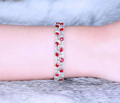 SGARIT Trendy Jewelry Gemstone Bracelet 18K White Gold 7.7CT Natural Ruby Bangle With White Sapphire Ruby Stone Bangle Bracelet - The Sparkling Squirrels & Co. 