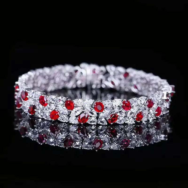 SGARIT Trendy Jewelry Gemstone Bracelet 18K White Gold 7.7CT Natural Ruby Bangle With White Sapphire Ruby Stone Bangle Bracelet - The Sparkling Squirrels & Co. 