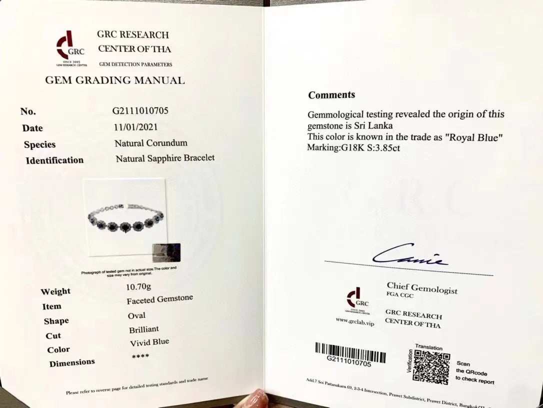 SGARIT Wholesale Jewelry 18K White Gold 3.85CT Total Sri Lanka Natural Blue Sapphire Bracelet With Diamond Sapphire Bracelet - The Sparkling Squirrels & Co. 