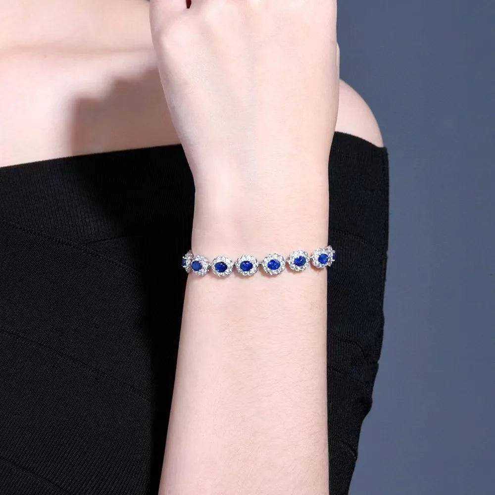 SGARIT Wholesale Jewelry 18K White Gold 3.85CT Total Sri Lanka Natural Blue Sapphire Bracelet With Diamond Sapphire Bracelet - The Sparkling Squirrels & Co. 
