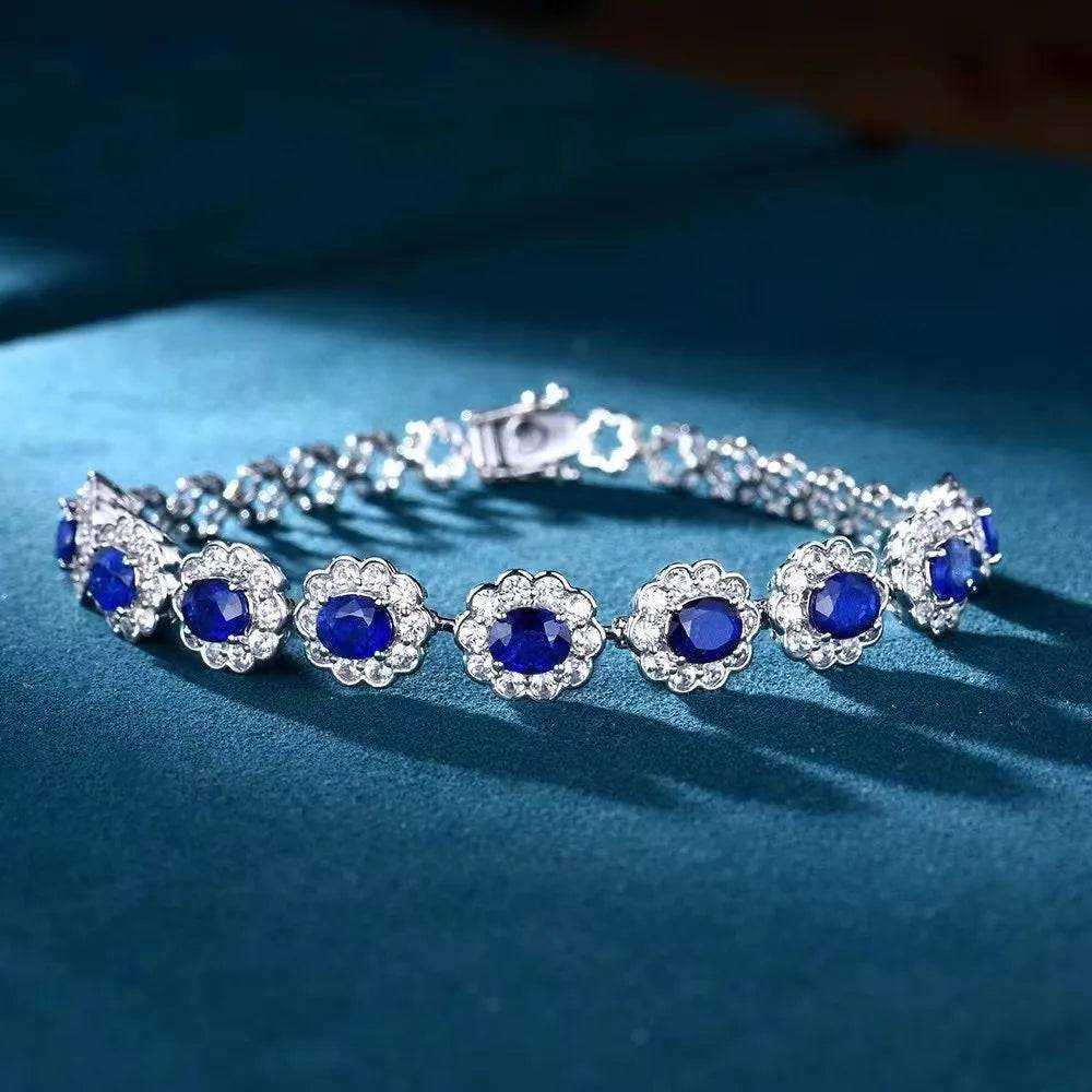 SGARIT Wholesale Jewelry 18K White Gold 3.85CT Total Sri Lanka Natural Blue Sapphire Bracelet With Diamond Sapphire Bracelet - The Sparkling Squirrels & Co. 