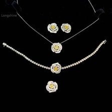 The Rosethorn Enchantment Suite diamond rose jewelry set with earrings, necklace, bracelet, and ring in sparkling gold and diamonds