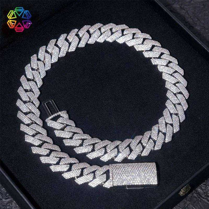 18m Frostfire Sovereign Chain with four-row Cuban links inlaid with shimmering 5A zircon stones, designed as a bold, intricate statement piece.