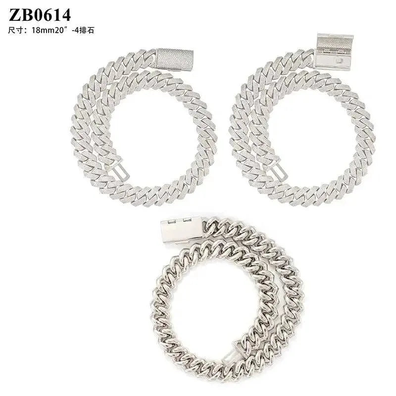 Diamond hair new cross-border hot-selling 18m4 row stone Cuban chain 5A zircon inlaid with European and American hip-hop men's b - The Sparkling Squirrels & Co. 