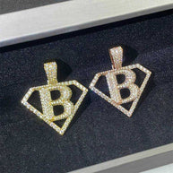 Diamond hair personalized hollow letter B pendant 925 silver-plated D color moissanite foreign trade special can wear 8mm neckla - The Sparkling Squirrels & Co. 