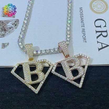 Diamond hair personalized hollow letter B pendant 925 silver-plated D color moissanite foreign trade special can wear 8mm neckla - The Sparkling Squirrels & Co. 