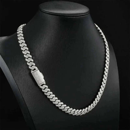 Diamond Hair Cross-Border 10mm copper Cuban bracelet and necklace with inlaid zircon stones in hip-hop rhombus design