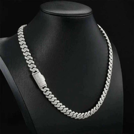 Diamond Hair Cross-Border 10mm copper Cuban bracelet and necklace with inlaid zircon stones in hip-hop rhombus design