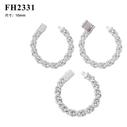Diamond Hair Original Design silver 10mm Cuban and figure eight chain hip hop bracelet with diamonds for men and women