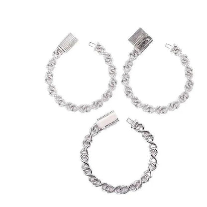 Diamond Hair Cross-Border 925 silver moissanite bracelet with 8-character chain and full inlaid design