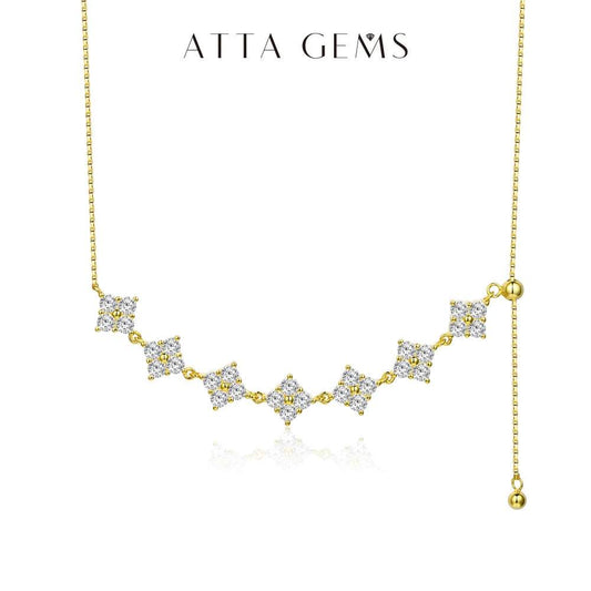 D-Color Moissanite Bridal Necklace with sterling silver and gold pendant featuring sparkling round-cut stones on a delicate chain