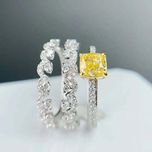 SGARIT Fine Jewelry 18k yellow gold ring with 1.005CT cushion cut fancy yellow natural diamond for women wedding ring