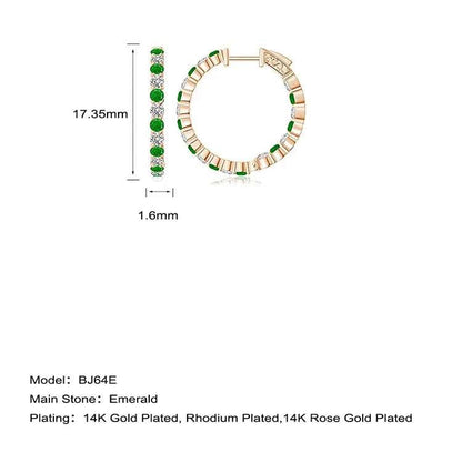 Mixed Diamond Inside Out 14K gold hoop earrings with emerald stones and multi-plating options.