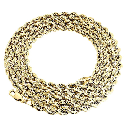 24-inch 18K yellow gold 4mm diamond cut solid rope chain necklace with lobster clasp